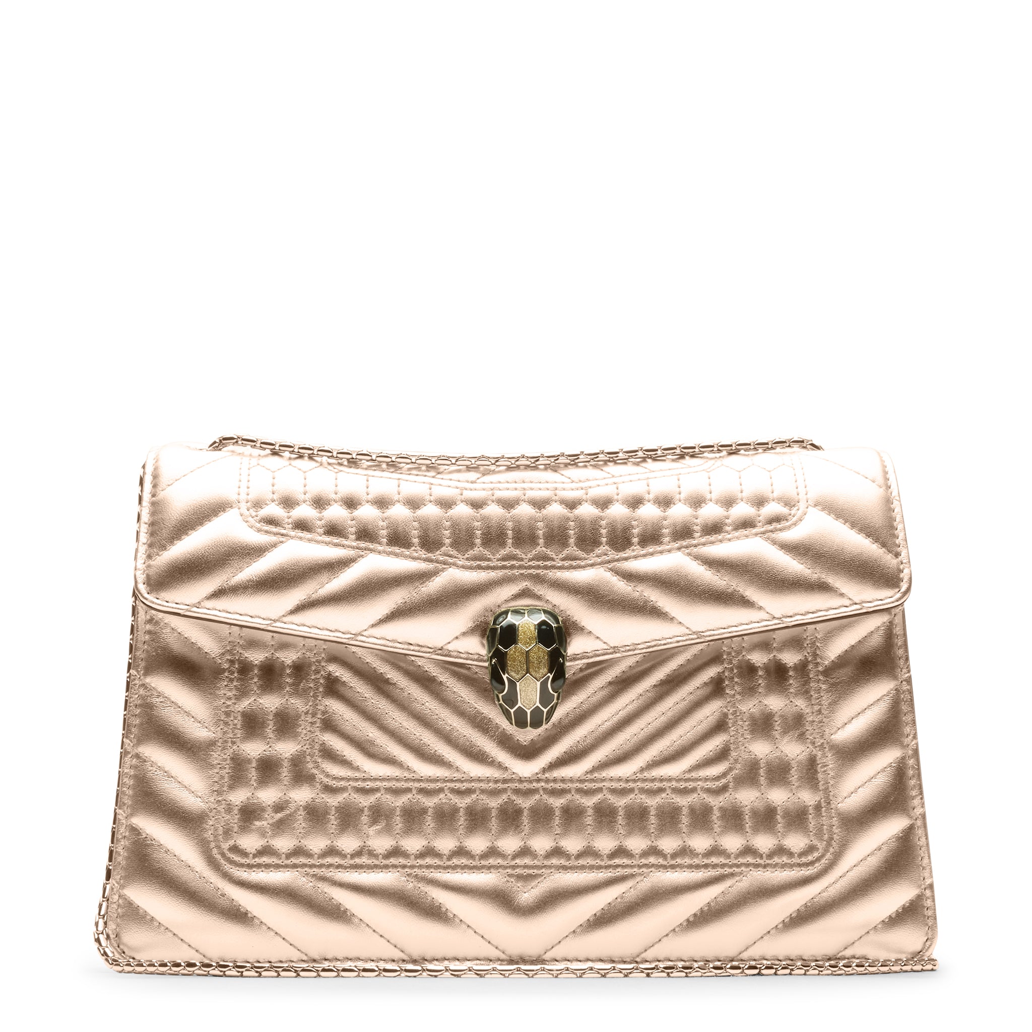 Front view of bvlgari serpenti nappa leather bag gold sea-002-0521s